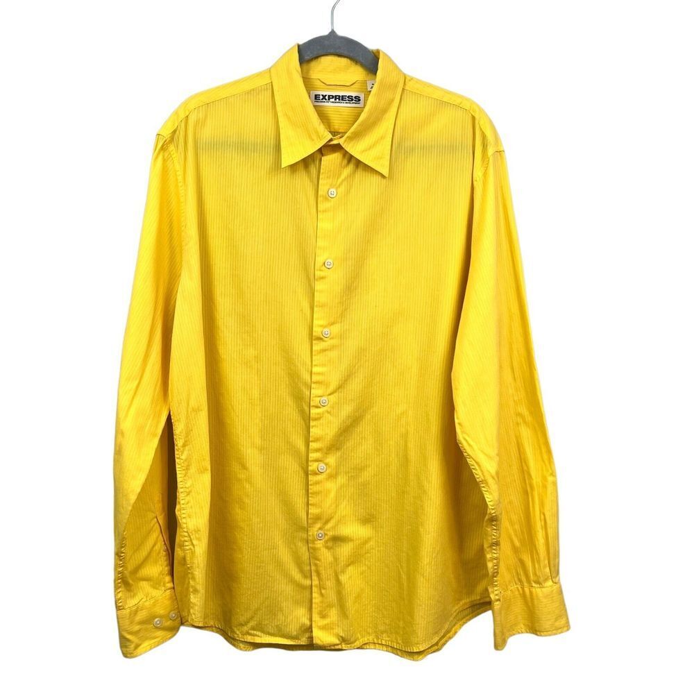 Express Button Up Shirt Collared Long Sleeve Stripe Yellow Men Size XL*